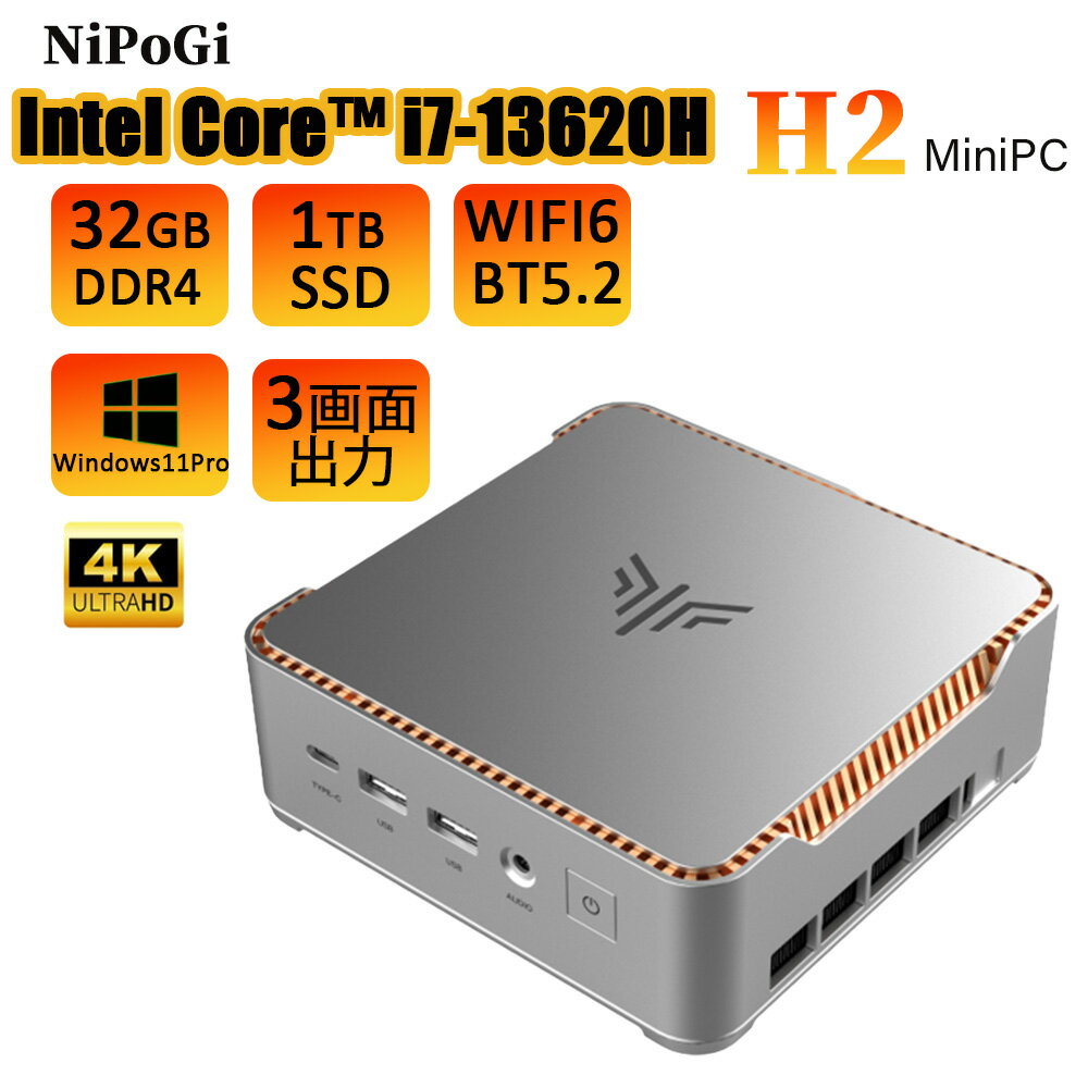 【5日間限定30000円OFFクーポン】【OEM Key保証】ミニPC H2 Intel Core i7-13620H 最大4.90GHz 1TB SSD 32GB DDR4 10コア/16スレッド Windows11 Pro WiFi 6 BT5.2 USB4 HDMI 4k@120Hz 3画面出力 TDP 54W max 省エネ ゲーミングpc パソコン デスクトップ 高性能 minipc