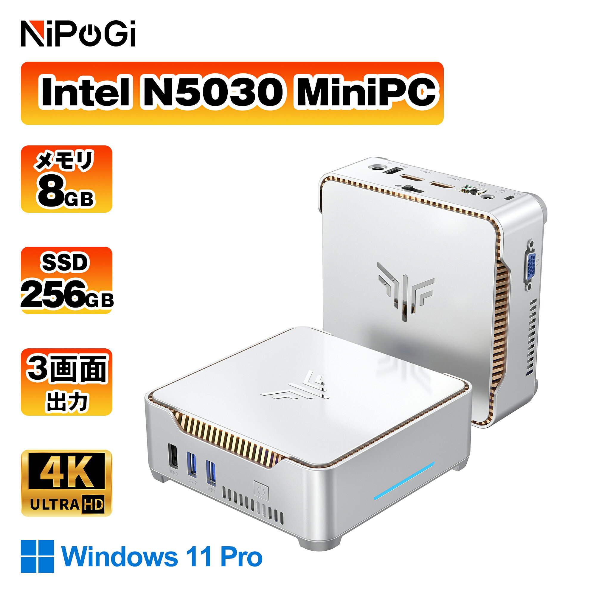 NiPoGi ミニpc Intel 5030 【2026新モデル・業界超ミニ】 最大3.1Hz mini pc Windows11 Pro 8+256GB SSD4K 静音 高速熱放散 小型超軽量ミニパソコンUSB3.2/+HDMI 2.0高速2.4G/5GWi-Fi BT4.2 小型パソコン