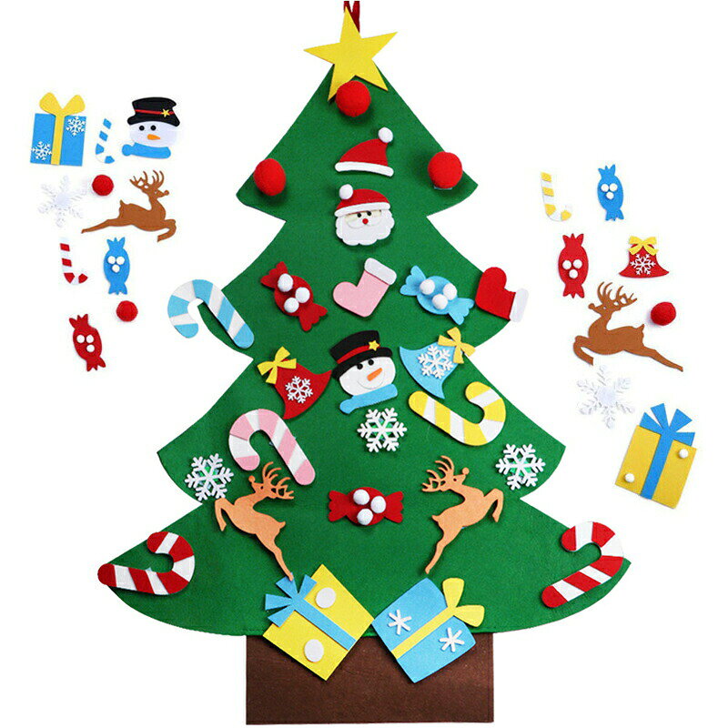 Rakuten - クリスマスツリー 壁掛け 95cm DIY 手作り フェルト製 サンタクロス クリスマス タペストリー クリスマスオーナメント 面ファスナー クリスマス飾り デコレーション 幼稚園 保育園 知育 Merry christmas 玄関 おしゃれ 可愛い 北欧 装飾品 家庭用