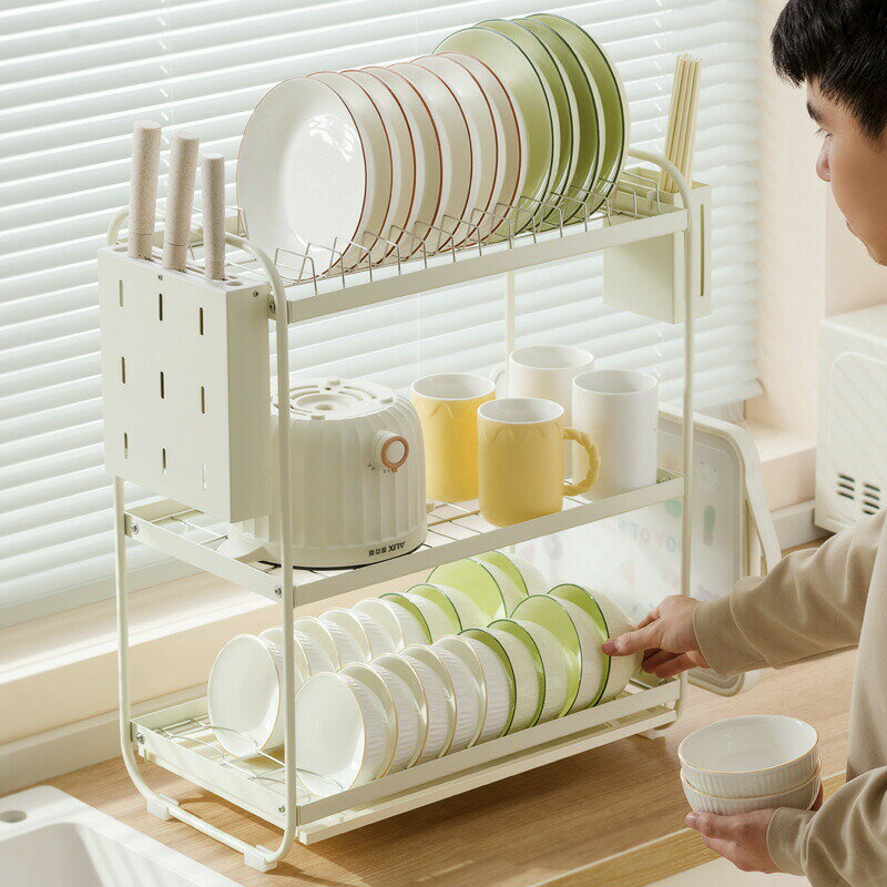Rakuten - 水切りラック 食器棚 食器ラック キッチン収納 大容量 水切りトレイ付き 2段 3段 オールインワン ステンレス 防錆 狭いキッチン 省スペース 食器棚 コンパクト ダイニング 収納 おしゃれ 新生活 キッチングッズ 一人暮らし 食器整理