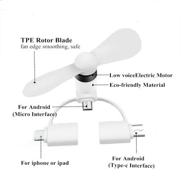 扇風機 ファン ハンディ 3in1 ミニ ポータブル スマホ 全6色 iPhone Micro USB Type c 対応 手持ち 熱中症 対策 通勤 通学 android Xperia Samsung Huawei iPad 送料無料