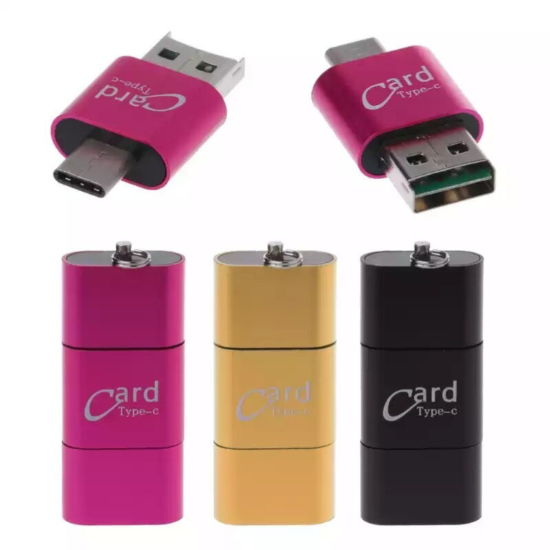 3個セット カードリーダー USB Type-C メモリ アルミ製 ストラップ付 TF android Xperia Huawei タブレット 送料無料