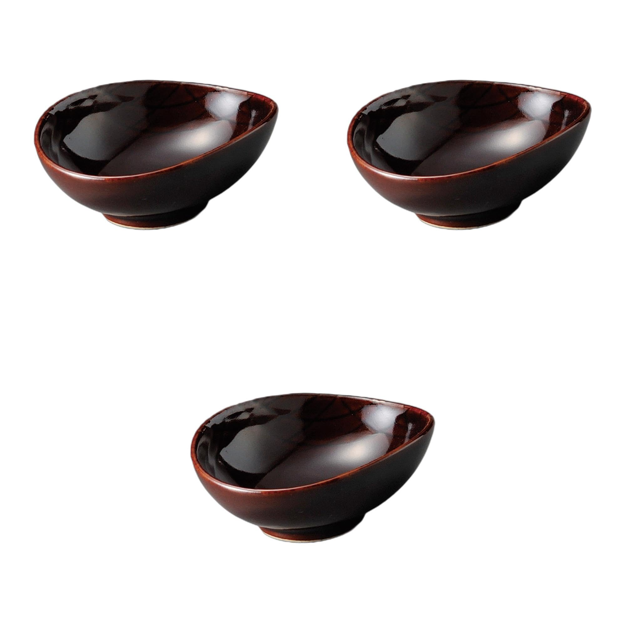Rakuten - セトモノホンポ(Setomonohonpo) 3個セット アメ天目たわみ刺身鉢千代口 [ 10.6×8×4.1cm ] | 小鉢 陶磁器