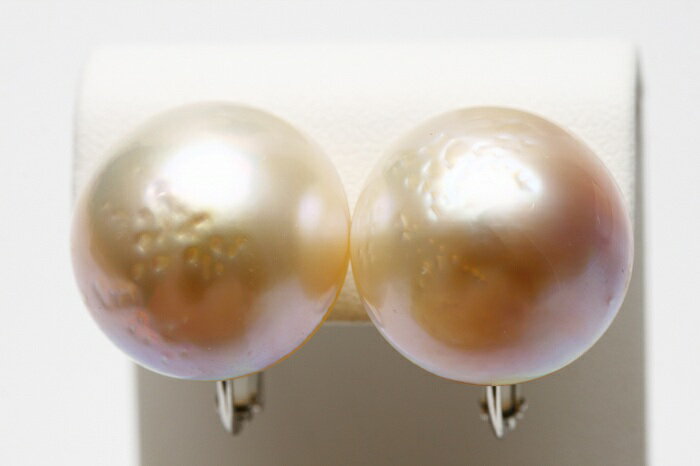 マベ真珠パールイヤリング　17mm　ピンクホワイトカラー(4)