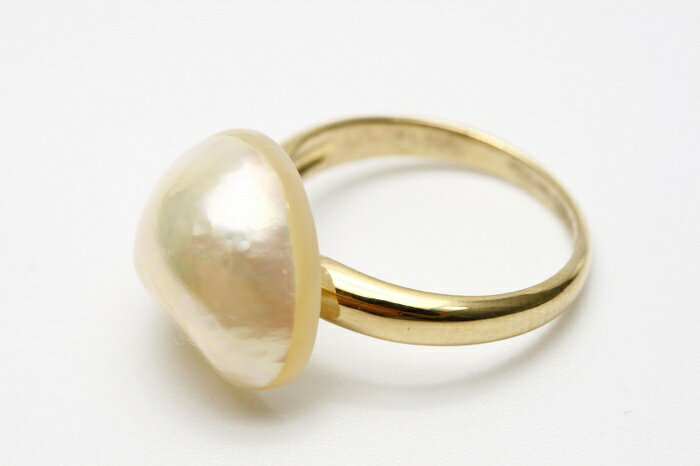 マベ真珠パールリング【指輪】　13mm　ゴールドグリーンカラー