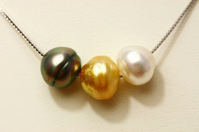 南洋白蝶/タヒチ黒蝶真珠スルーパールネックレス　10mm　マルチカラーのサムネイル