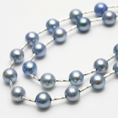 アコヤ真珠パールロングネックレス パイプステーション ブルーカラー 8.0-8.5mm