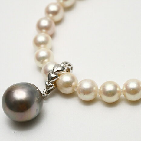 アコヤ真珠パールネックレス/タヒチ黒蝶真珠ペンダントトップ　6.5-7.0mm/12mm　マルチカラー
