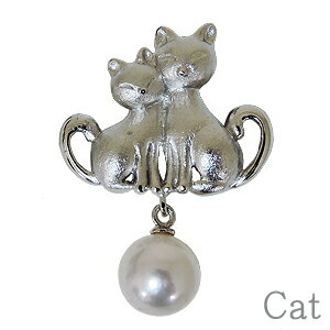 【ポイント10倍】ブローチ 猫 ねこ メンズピンブローチ ピンブローチ アコヤ真珠 あこや真珠 ネコ Cat ピンズ ラペルピン タックピン 男女兼用 ユニセッ...