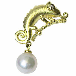 【ポイント10倍】ラペルピン メンズ 男性用 真珠 パール ブローチ あこや本真珠 k18 ゴールド ピンブローチ タイニーピン 7.5-8mm カメレオン 1...