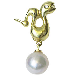 【ポイント10倍】ラペルピン メンズ 男性用 真珠 パール ブローチ あこや本真珠 k18 ゴールド ピンブローチ タイニーピン 7.5-8mm ヘビ スネーク...
