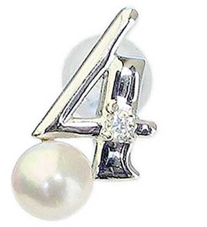 【ポイント10倍】真珠パールブローチ メンズ ペンダント ラッキーナンバー4 タイニーピン ホワイトゴールド ベビーパール 4月誕生石 ダイヤモンド 送料無料 ...