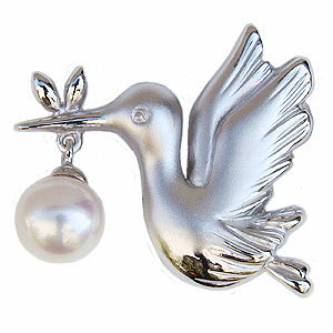 【ポイント10倍】ブローチ コウノトリブローチ メンズ パールブローチ 鳥 ピンブローチ ピンズ バード 男性用 ラペルピン 真珠ブローチ 送料無料 人気 おす...