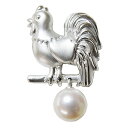 ブローチ 鳥 鶏 酉 ニワトリ バード 真珠ピンズ ラペルピン メンズ 干支 本真珠 8mm パール 鶏モチーフ シルバー 男性用 品質保証書付 ケース付 贈り...