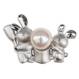 【ポイント10倍】ウサギブローチ パールブローチ うさぎ ピンブローチ 男性用 ピンズ 兎 ラペルピン 真珠ブローチ ラビットブローチ 干支ブローチ メンズ 送...