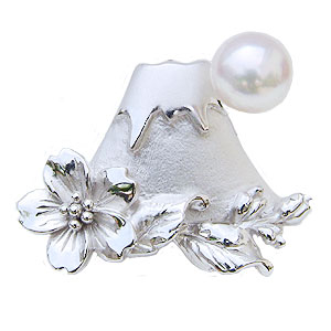 【ポイント10倍】富士山 ブローチ ラペルピン 富士桜 ピンズ ピンバッチ ピンブローチ パール 真珠 あこや アコヤ シルバー メンズ 男性用 送料無料 ワン...