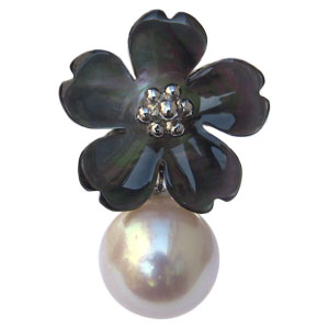 【ポイント10倍】パール ブローチ パールブローチ ブローチ フォーマル 花 ラペルピン メンズ 真珠パール あこや真珠 シルバー メンズ 黒蝶貝 送料無料 ア...