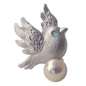 【ポイント10倍】贈り物 ラペルピン ピンブローチ ブローチ ピンズ メンズ 小鳥 バード 男性用 真珠 パール アコヤ あこや エメラルド 送料無料 人気 お...