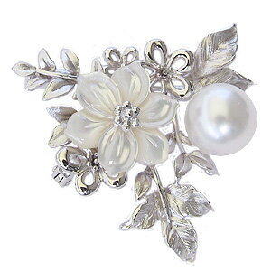 卒業式 入学式 ブローチ 花 パール 真珠 ペンダントブローチ 南洋白蝶真珠 ホワイト系 直径10mm 白蝶貝 花モチーフ SV シルバー 送料無料 フォーマル アンティーク調