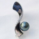 【只今10%OFF中!】パール ブローチ フォーマル タヒチ黒蝶真珠 11mm ペンダントトップ兼用 ダイヤモンド 黒蝶貝 k18 18k 18金 ホワイトゴー...