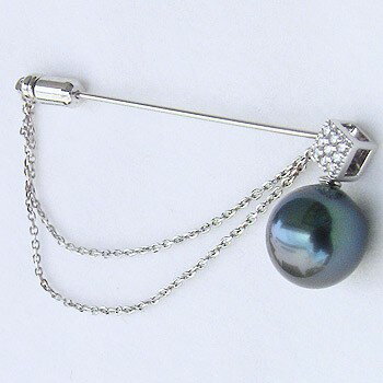 【10%OFF 12/3 20時より】ラペルピン メンズ 男性用 タヒチ黒蝶真珠 ピンブローチ ダイヤモンド パール 11mm k18 ホワイトゴールド 18金...