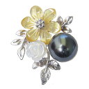【10%OFF 7/12 9:59まで】パール ブローチ 真珠ブローチ フォーマル ピンズ ラペルピン タヒチ黒蝶真珠 8mm 黄蝶貝 白蝶貝 花 フラワー 送...