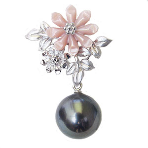【ポイント10倍】パール ブローチ パールブローチ フォーマル 花 真珠 メンズ ラペルピン ピンズ タヒチ黒蝶真珠 10mm ピンク貝 花 フラワーモチーフ ...