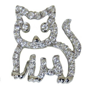 【ポイント10倍】ブローチ 猫 ねこ メンズ 男性用 ダイヤモンドブローチ ピンズ キャット cat ラペルピン ダイヤモンド k18 ホワイトゴールド メンズ...