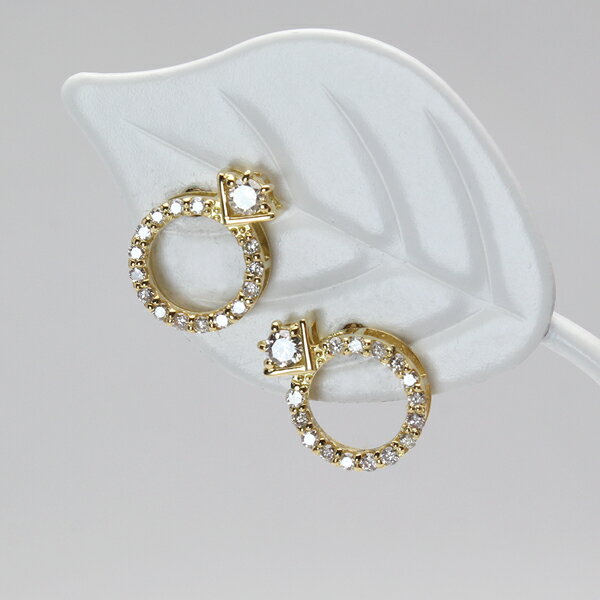 【10%OFF】ダイヤモンド ピアス k18 18k 18金 イエローゴールド スタッド リングデザイン レディース 送料無料 人気 おすすめ カジュアル 普段使い トレンド プレゼント ギフト ジュエリー 卒業 入学 ホワイトデー