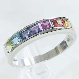 アミュレット リング お守り 七色 k18 ホワイトゴールド 指輪 ペリドット ブルートパーズ アイオライト アメジスト ロードライト ガーネット シトリン カジュアル おすすめ プレゼント ギフト ジュエリー ハロウィンのサムネイル