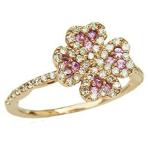 【10%OFF 1/1 0:00より】ダイヤモンド リング ピンクサファイア クローバー 指輪 k18 18k 18金 ピンクゴールド 送料無料 カジュアル 人気 おすすめ トレンド プレゼント ギフト ジュエリー 福袋 初売り