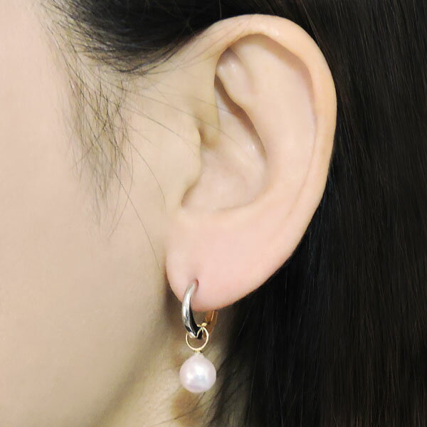 珍しい ポイント10倍 イヤーカフス イヤリング ノンホールピアス はさむ 穴なし ノーホール 内径縦約9mm 自由開閉式 円型 ピアス風 リバーシブル K14ホワイトゴールド あこや本真珠 8mm K14イエローゴールド レディース ゆれる ぶら下がり 普段使い 人気 ギフト 母の日 早