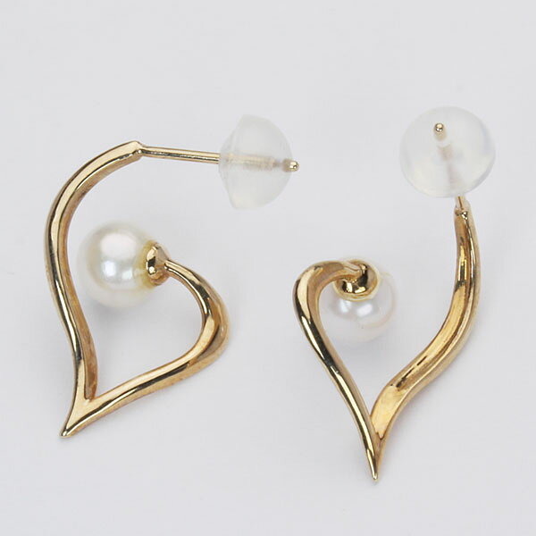 【ただいまポイント10倍中】ハート ピアス パール 真珠 イエローゴールド 18金 18k...
