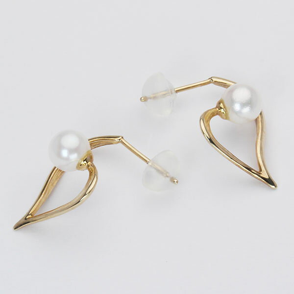 【ただいまポイント10倍中】ハート ピアス パール 真珠 イエローゴールド 18金 18k...
