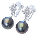 【只今10%OFF中!】真珠パール イヤリング タヒチ黒蝶真珠 ブラックパール 直径11mm ダイヤモンド 24石 合計0.16ct k18 ホワイトゴールド 送料無料 人気 おすすめ カジュアル トレンド プレゼント ギフト 夏アクセサリー ボーナス