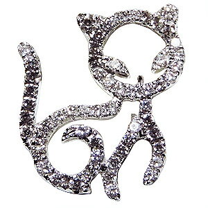 ブローチ 猫 ねこ メンズ 男性用 ネコ ピンズ CAT ラペルピン ダイヤモンド k18 ホワイトゴールド メンズ 送料無料 人気 おすすめ カジュアル 母の日 プレゼント ギフト 自分買い