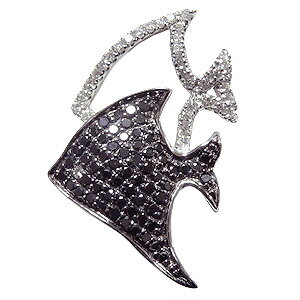 【ポイント10倍】ブローチ 熱帯魚 メンズ 男性用 ねったいぎょ ピンズ さかな ラペルピン ダイヤモンド ブラックダイヤモンド k18ホワイトゴールド メンズ...