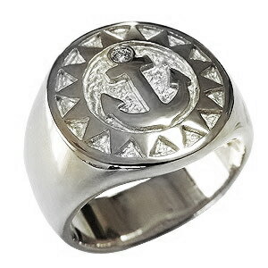 【ポイント10倍】メンズリング マリーナリング 錨 イカリ ダイヤモンドリング 男性用 指輪 印台リング メンズ 18金 k18 ホワイトゴールド 送料無料 誕...