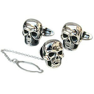 【10%OFF 12/3 20時より】メンズ タイタック カフスセット ドクロilver シルバー スカル 人気 おすすめ カジュアル トレンド プレゼント ギ...