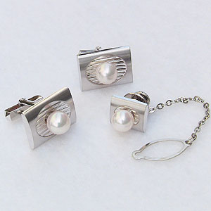 【10%OFF 12/3 20時より】真珠 パール タイタック カフス セット あこや本真珠 7-7.5mm メンズ 人気 おすすめ カジュアル トレンド プレ...