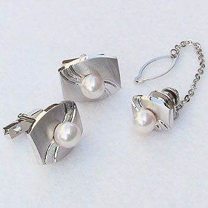 【10%OFF 12/3 20時より】真珠 パール タイタック カフス セット あこや本真珠 7-7.5mm メンズ 人気 おすすめ カジュアル トレンド プレ...