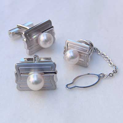 【10%OFF 12/3 20時より】メンズ 2点セット アコヤ本真珠 タイタック カフス パール ホワイト系V シルバー 人気 おすすめ カジュアル トレンド...