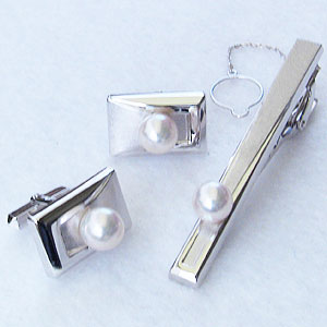 【ポイント10倍】真珠 パール タイバー カフス セット あこや本真珠 7-7.5mm ホワイトゴールド メンズ 就職祝い 人気 おすすめ カジュアル トレンド...