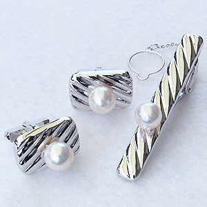 【ポイント10倍】真珠 パール タイバー カフス セット あこや本真珠 7-7.5mm ホワイトゴールド メンズ 就職祝い 人気 おすすめ カジュアル トレンド...