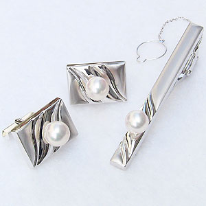 【ポイント10倍】真珠 パール タイバー カフス セット あこや本真珠 7-7.5mm ホワイトゴールド メンズ 就職祝い 人気 おすすめ カジュアル トレンド...