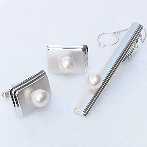 【ポイント10倍】真珠 パール タイバー カフス セット あこや本真珠 7-7.5mm ホワイトゴールド メンズ 就職祝い 人気 おすすめ カジュアル トレンド...