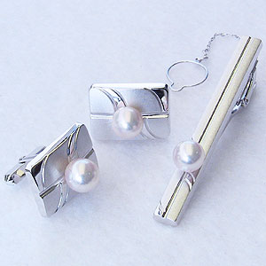 【ポイント10倍】真珠 パール タイバー カフス セット あこや本真珠 7-7.5mm ホワイトゴールド メンズ 就職祝い 人気 おすすめ カジュアル トレンド...