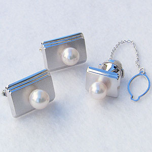【10%OFF 12/3 20時より】真珠 パール タイタック カフス セット あこや本真珠 7-7.5mm ホワイトゴールド メンズ 就職祝い 人気 おすすめ...