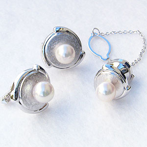 【10%OFF 12/3 20時より】真珠 パール タイタック カフス セット あこや本真珠 7-7.5mm ホワイトゴールド メンズ 就職祝い 人気 おすすめ...