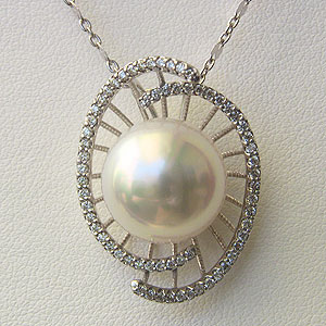 【10%OFF 12/3 20時より】真珠 パール ネックレス 南洋白蝶真珠 k18 ホワイトゴールド ダイヤモンド ペンダントネックレス 送料無料 人気 おす...